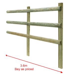 3 Rail Machined Half Roud Post and Rail Fencing Bay as Priced