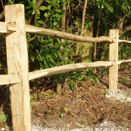 Softwood Post and 2 cleft chestnut rail close up