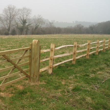 Cleft Chestnut Post and 3 rail fencing with field gate