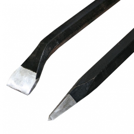 Roughneck bent chisel and pointed tip for breaking stone and concrete.