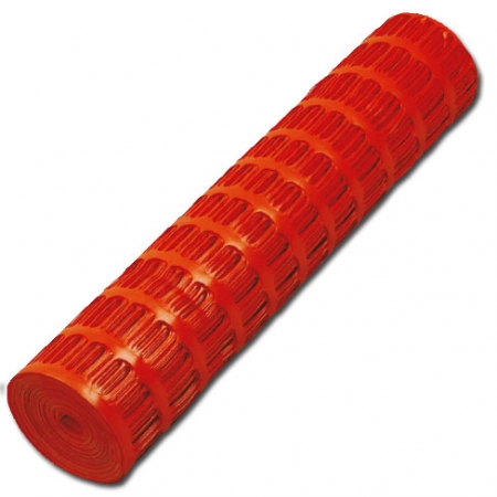 50m roll of 1m high bright orange plastic safety fencing for use with road pins.